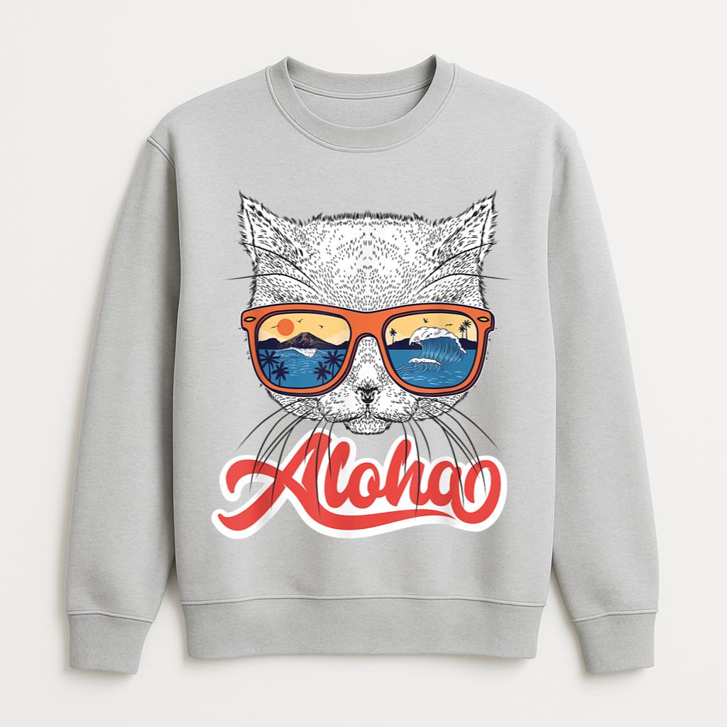 Aloha Hawaiian Cat Sunglasses Sweatshirt