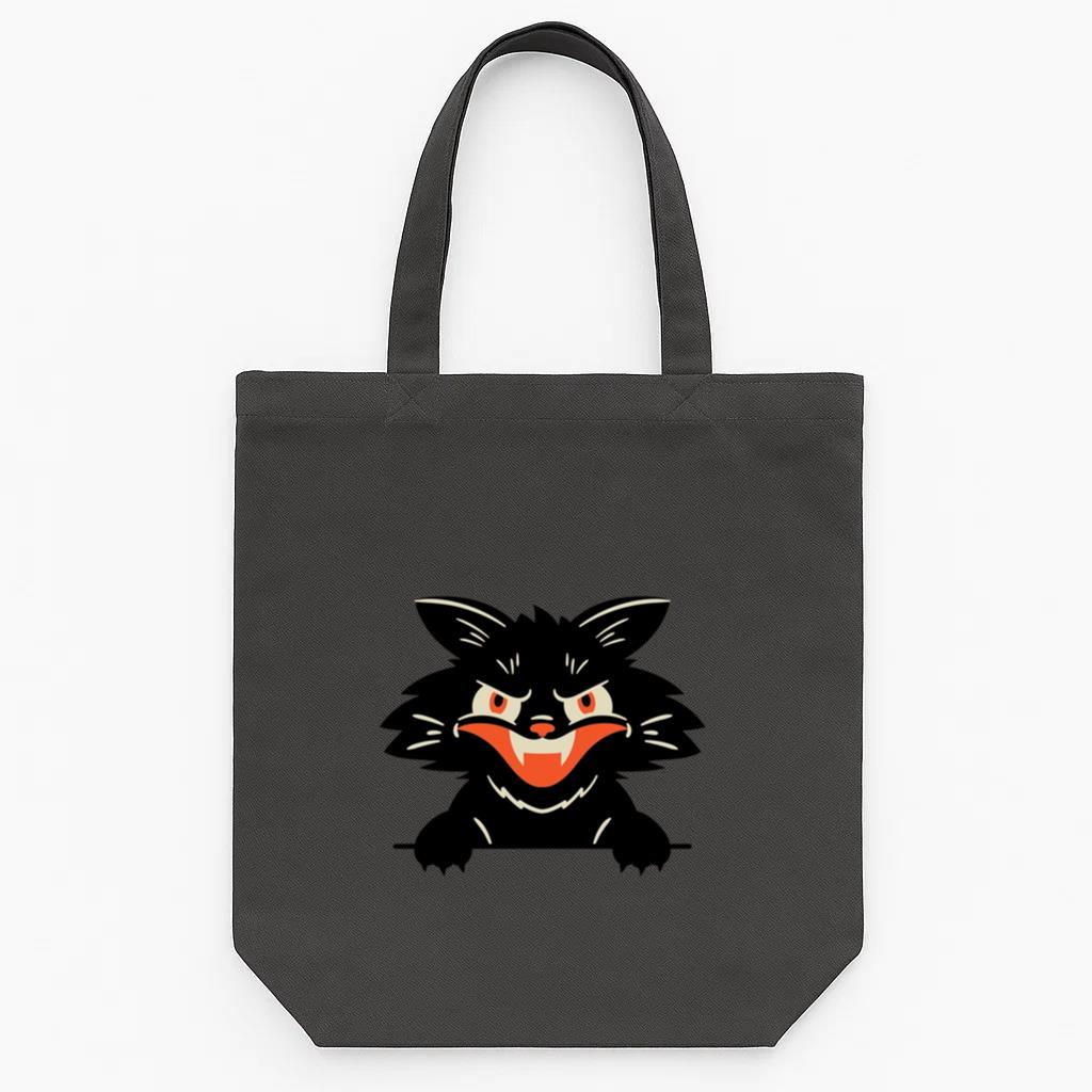 Angry Black Cat Design Tote Canvas Bag