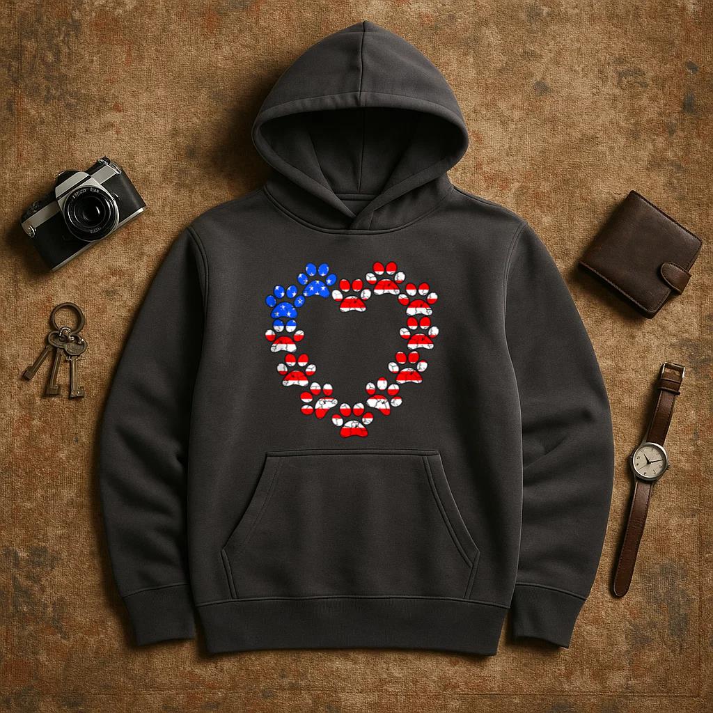 Animal Lover USA Flag Cat Dog Paw Heart Hoodie