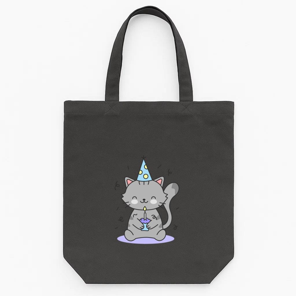 Birthday Cat Cute Cupcake Tote Canvas Bag