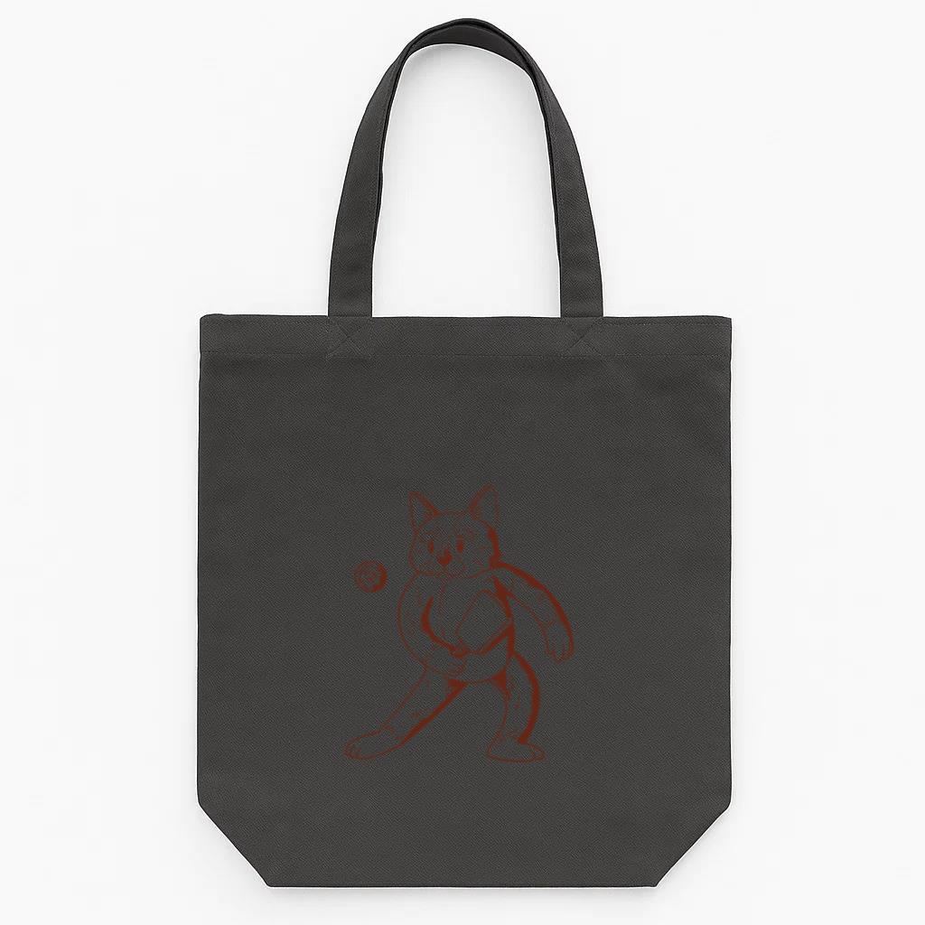 Black And White Drawing Of A Cat Holding A Tennis Ball Tote Canvas Bag