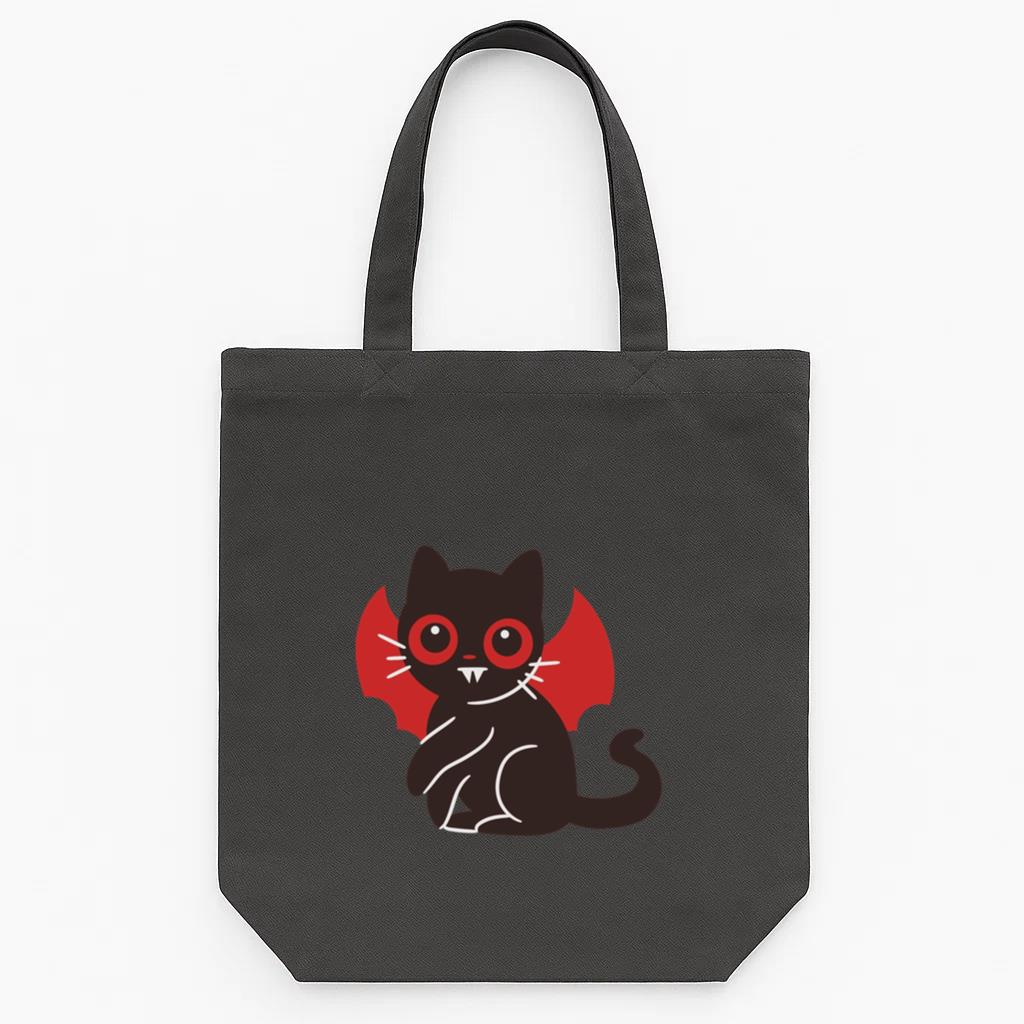 Black Cat With Red Eyes And Fangs Cartoon Tote Canvas Bag
