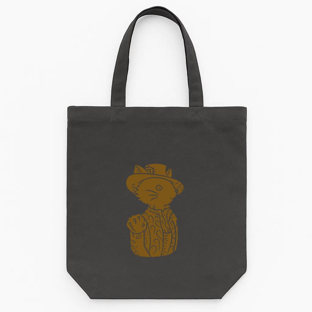 Brown Drawing Of A Cat Wearing A Hat Tote Canvas Bag