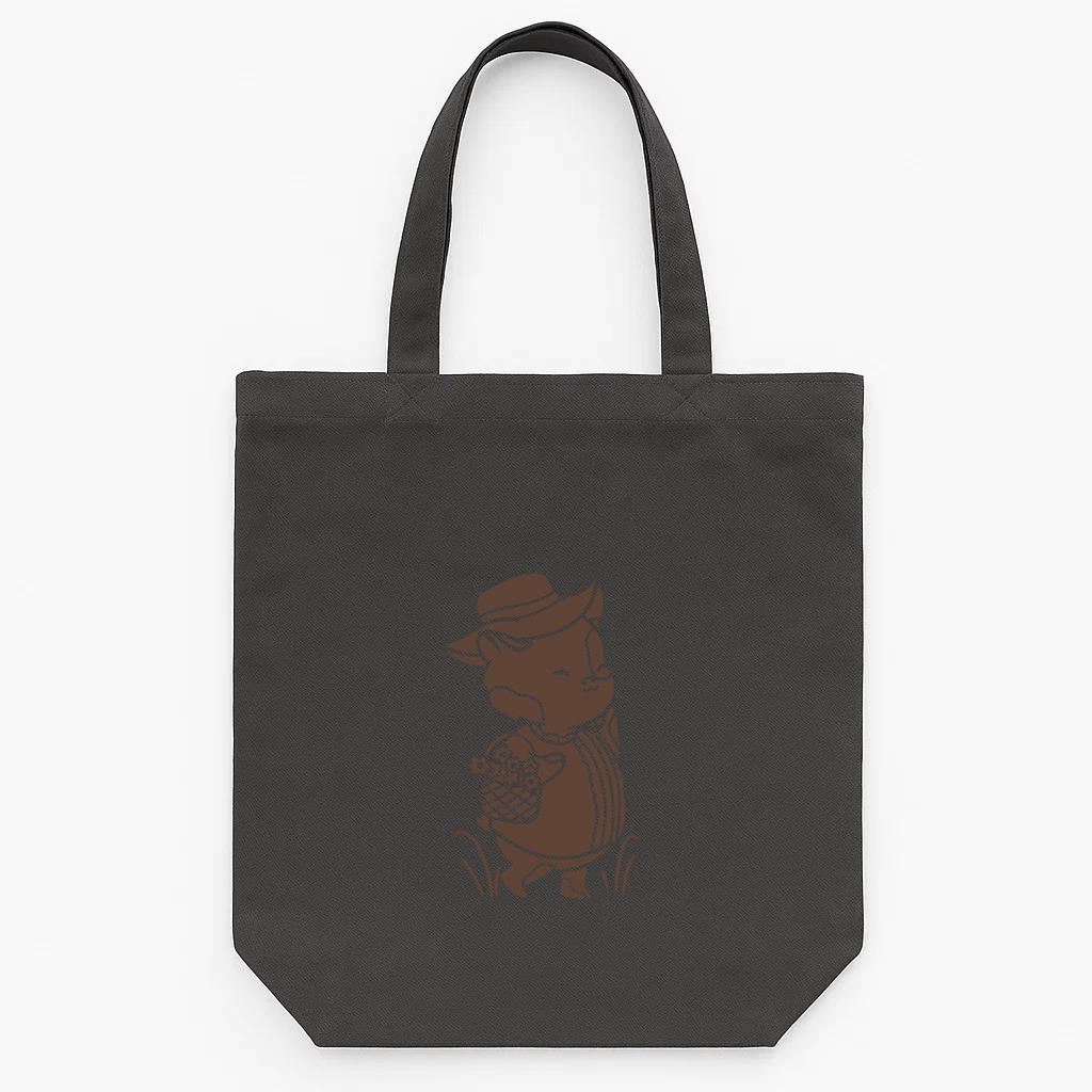 Cartoon Of A Cat Wearing A Hat And Carrying A Basket Tote Canvas Bag
