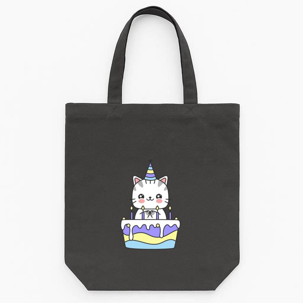 Cat Cute Birthday Cake Tote Canvas Bag