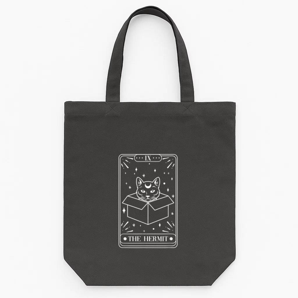 Cat Hermit Tarot Card Witch Astrology Occult Halloween Tote Canvas Bag