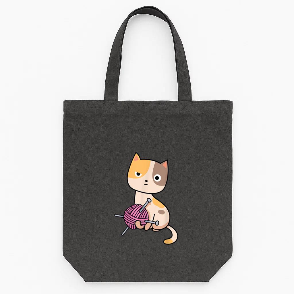 Cat Knitting Wool Yarn Knit Tote Canvas Bag