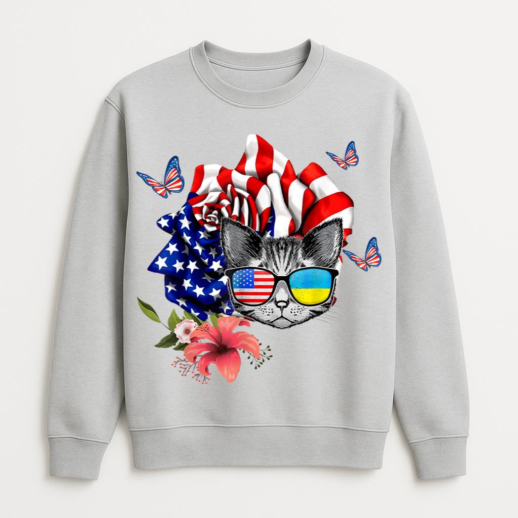 Cat Proud And Rose American Flag Sweatshirt