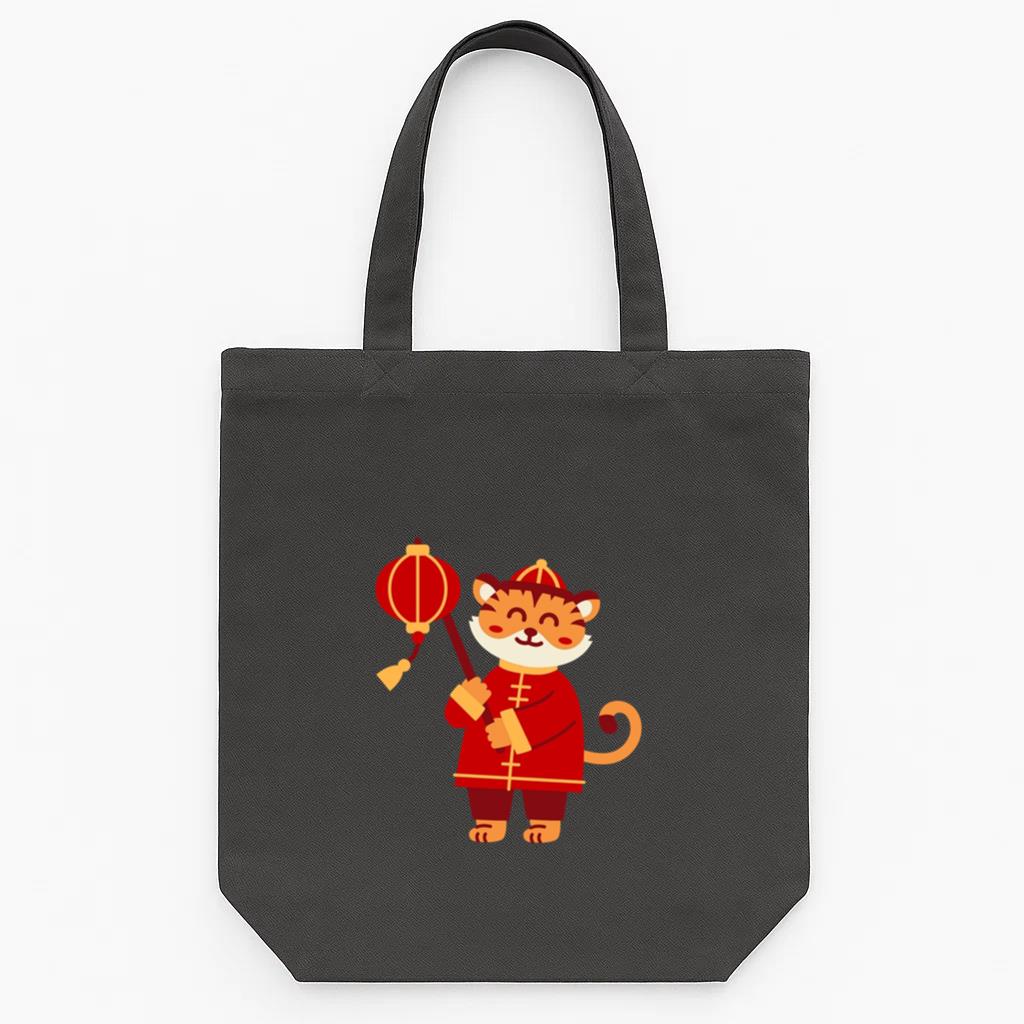 Chinese Cat Holding A Lantern Tote Canvas Bag