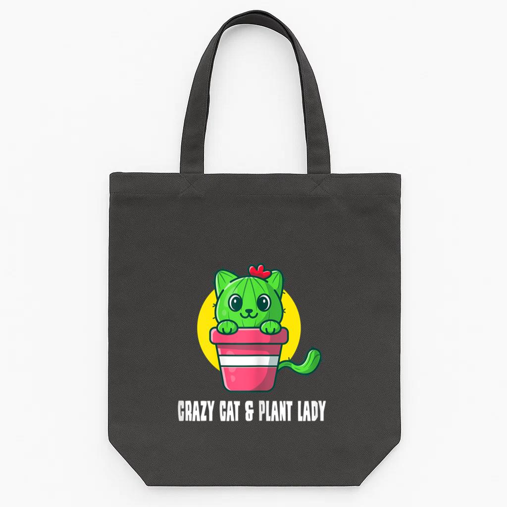 Crazy Cat And Plant Lady Succulent Tote Canvas Bag