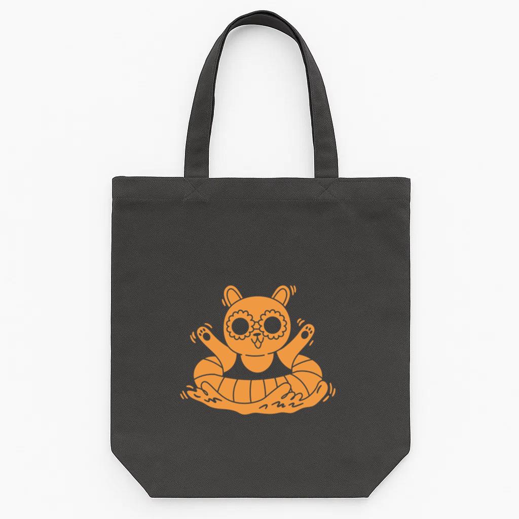 Cute Cartoon Cat Floating On A Pool Float Tote Canvas Bag