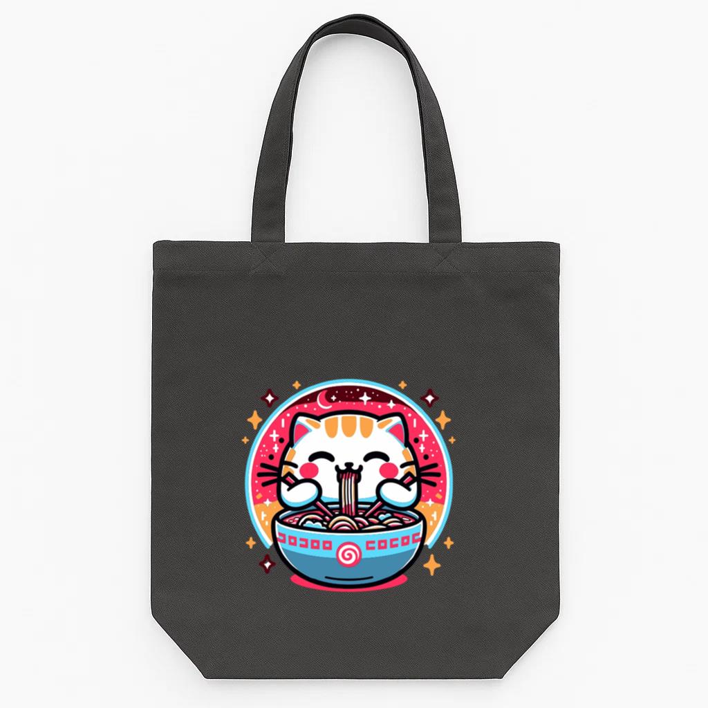 Cute Cat Noodle Bowl T Shirt Design Tote Canvas Bag