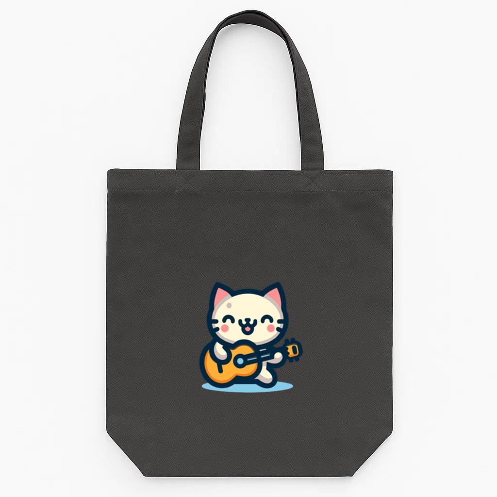 Cute Cat Playing Guitar T Shirt Design Tote Canvas Bag