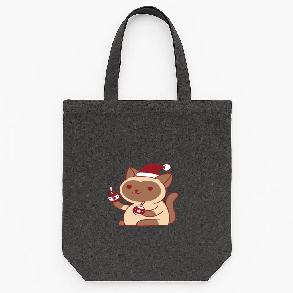 Cute Cat Wearing A Santa Hat Tote Canvas Bag