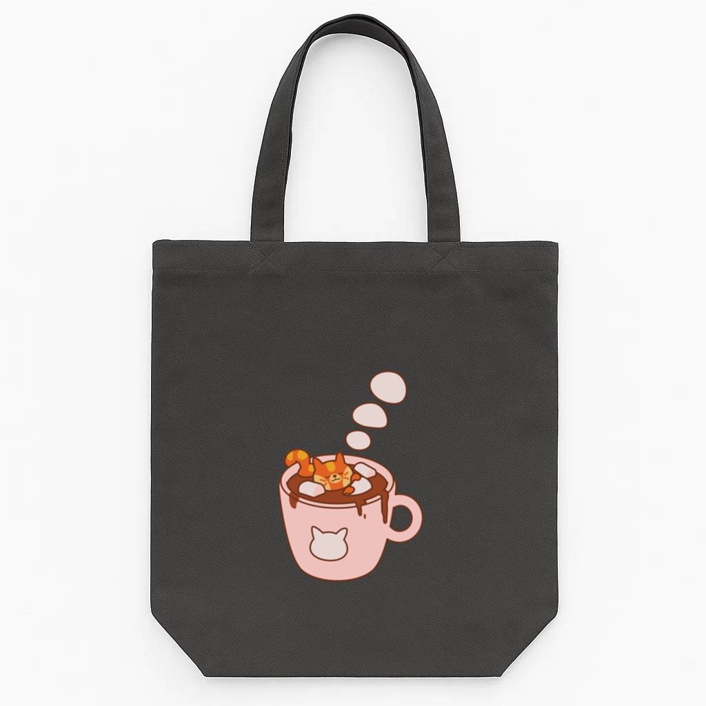 Cute Hot Chocolate Cat Tote Canvas Bag