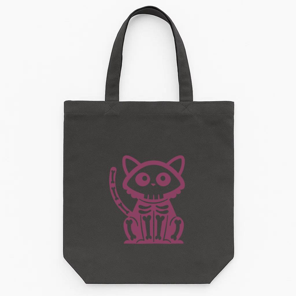 Cute Purple Skeleton Cat Tote Canvas Bag