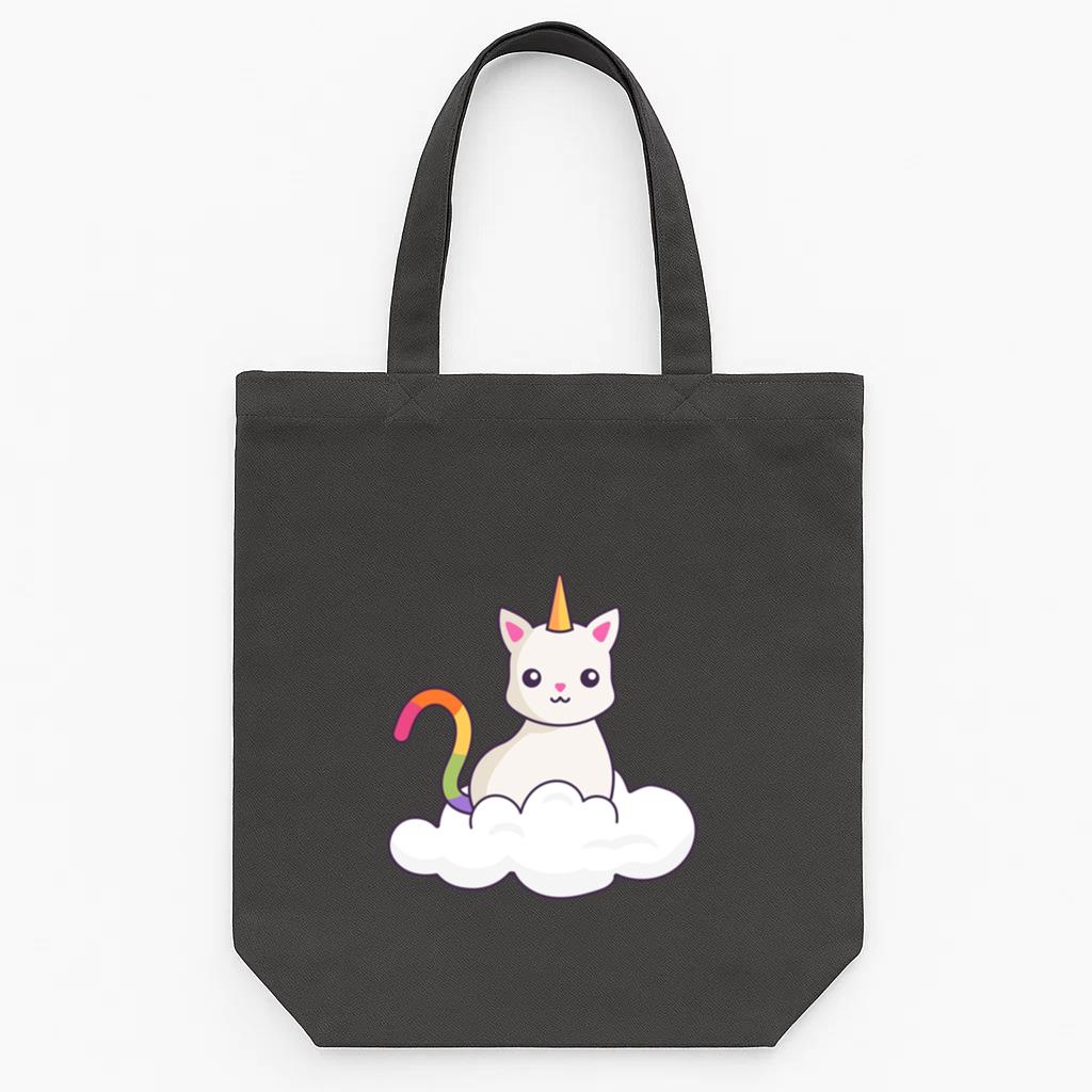 Cute Unicorn Cat On A Cloud Tote Canvas Bag
