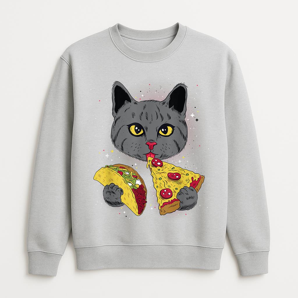 Galaxy Cat Space Cat Eat Pizza Sweatshirt