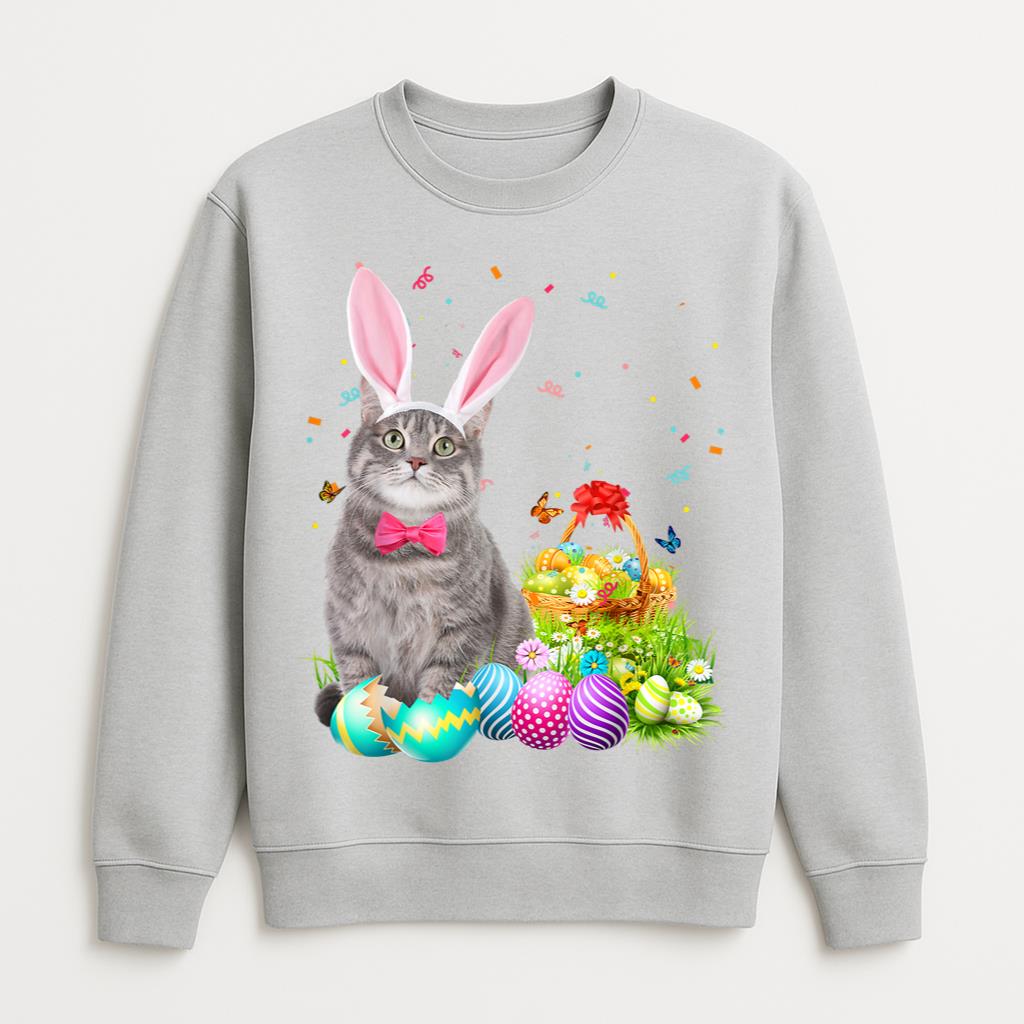 Happy Easter Cute Bunny Cat Eggs Basket Men Women Funny Gift Sweatshirt