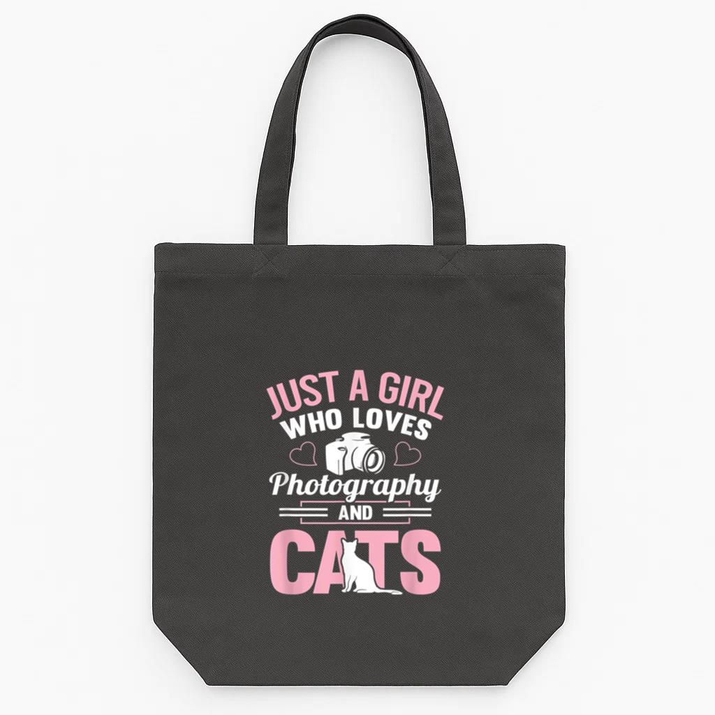 Just A Girl Who Loves Photography And Cats Camera Tote Canvas Bag