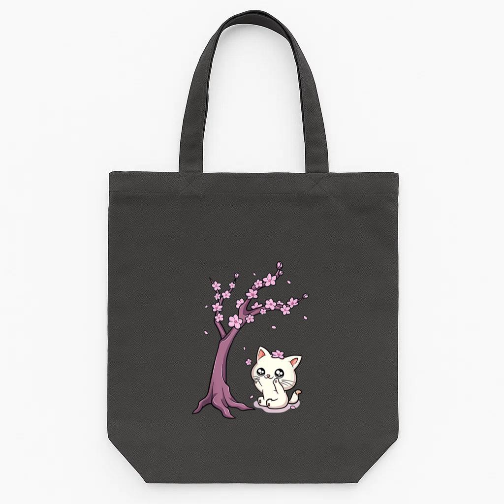 Kawaii Cat Cherry Blossom Anime Tote Canvas Bag