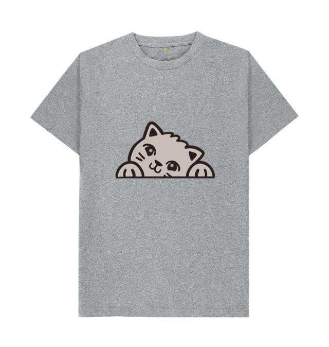 Peekaboo Cute Grey Cat Flat T-Shirt