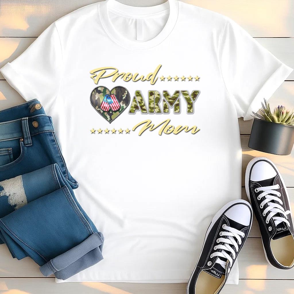 Proud Army Mom US Flag Dog Tags Military Mother T Shirt
