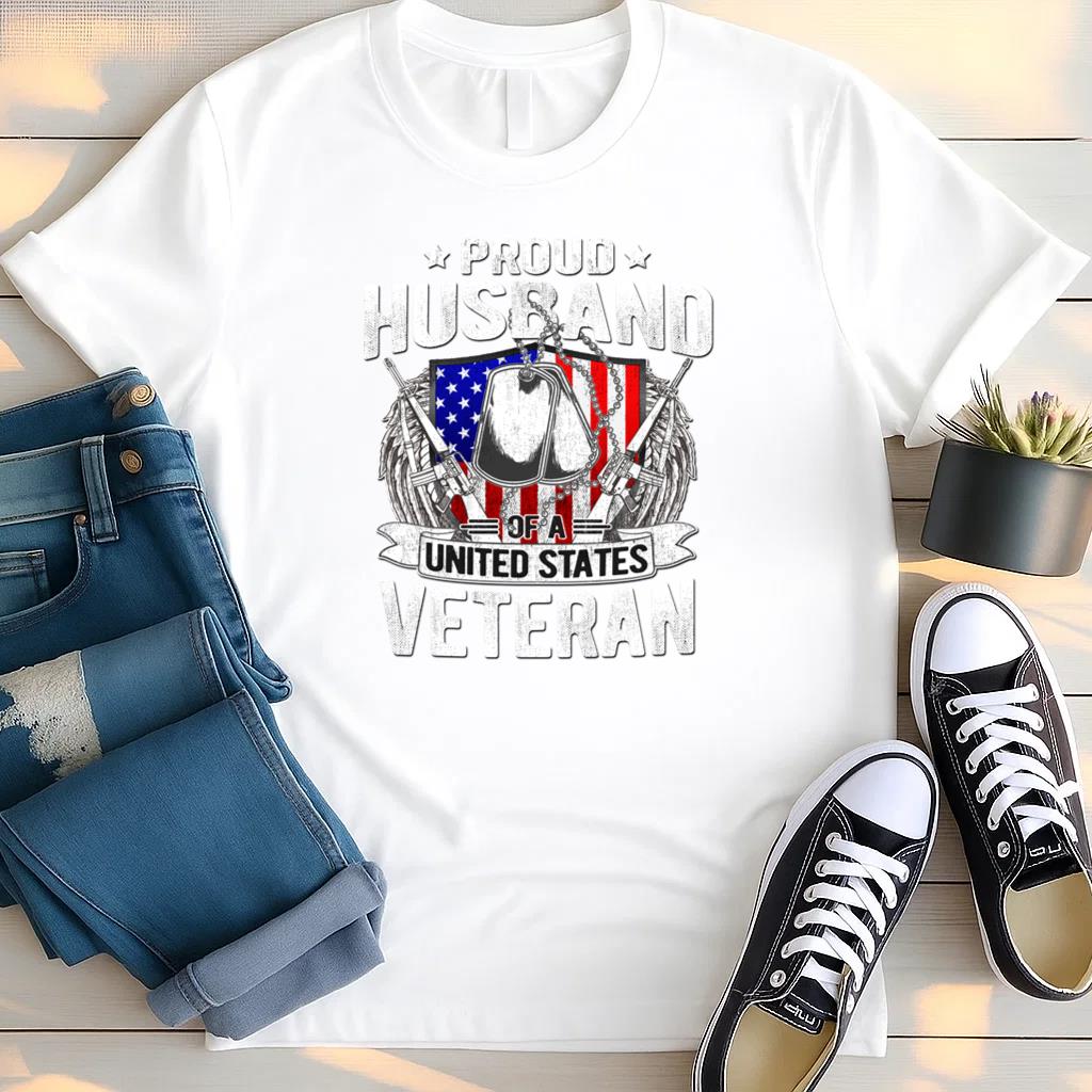 Proud Husband Of A US Veteran Dog Tags Military T Shirt