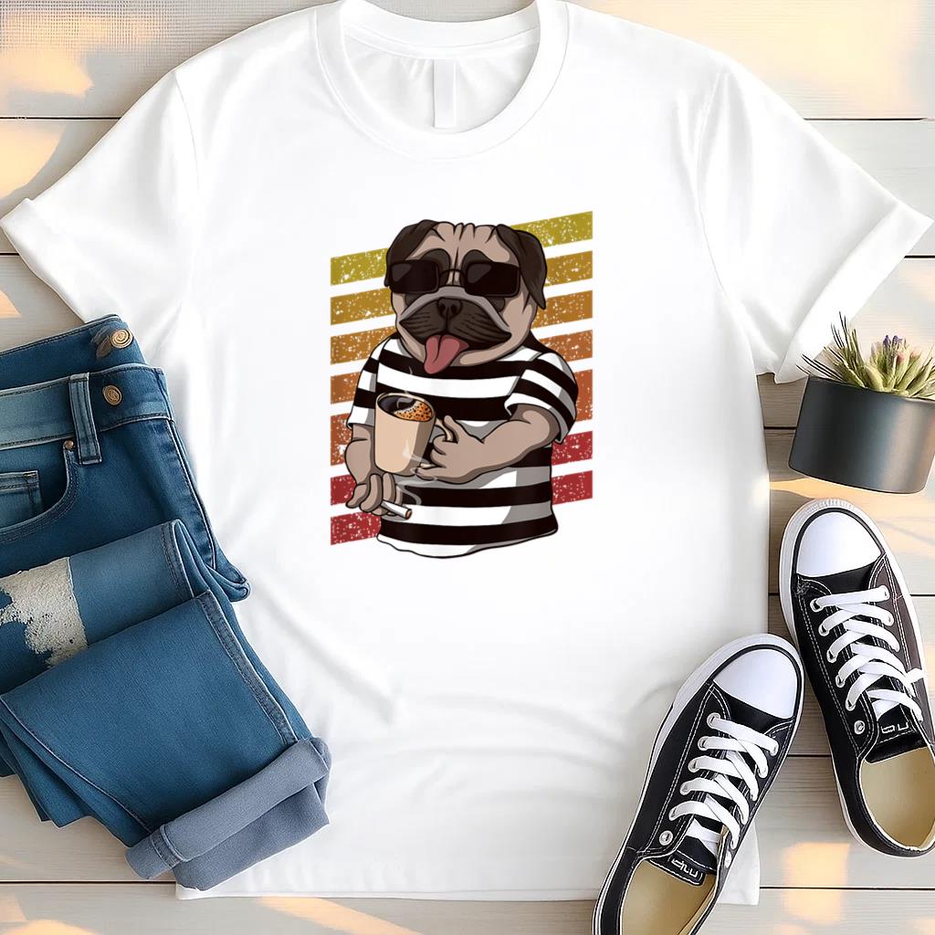Pug Dog Drinking Coffee T Shirt