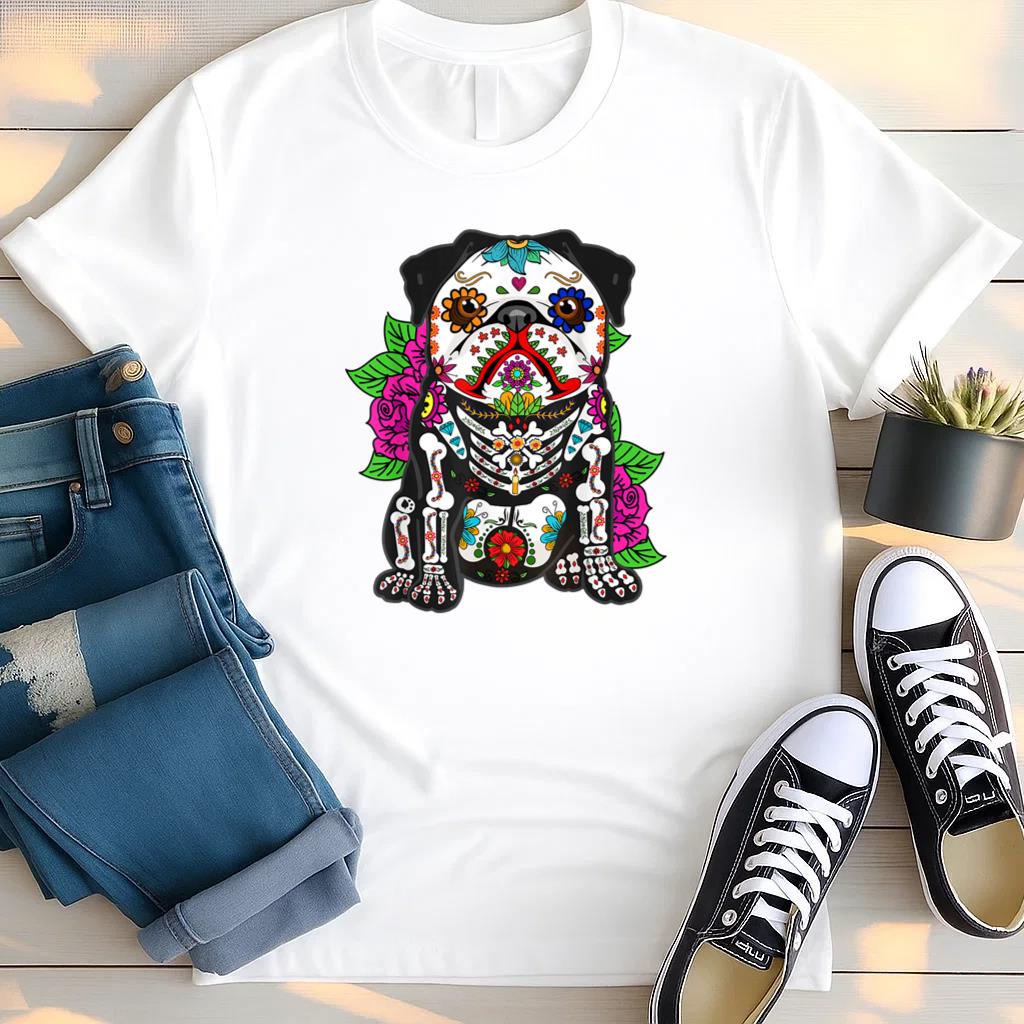 Pug Dog Sugar Skull T Shirt