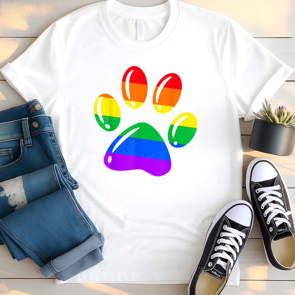 Rainbow Paw Print Dog Paw LGBT Pride T Shirt