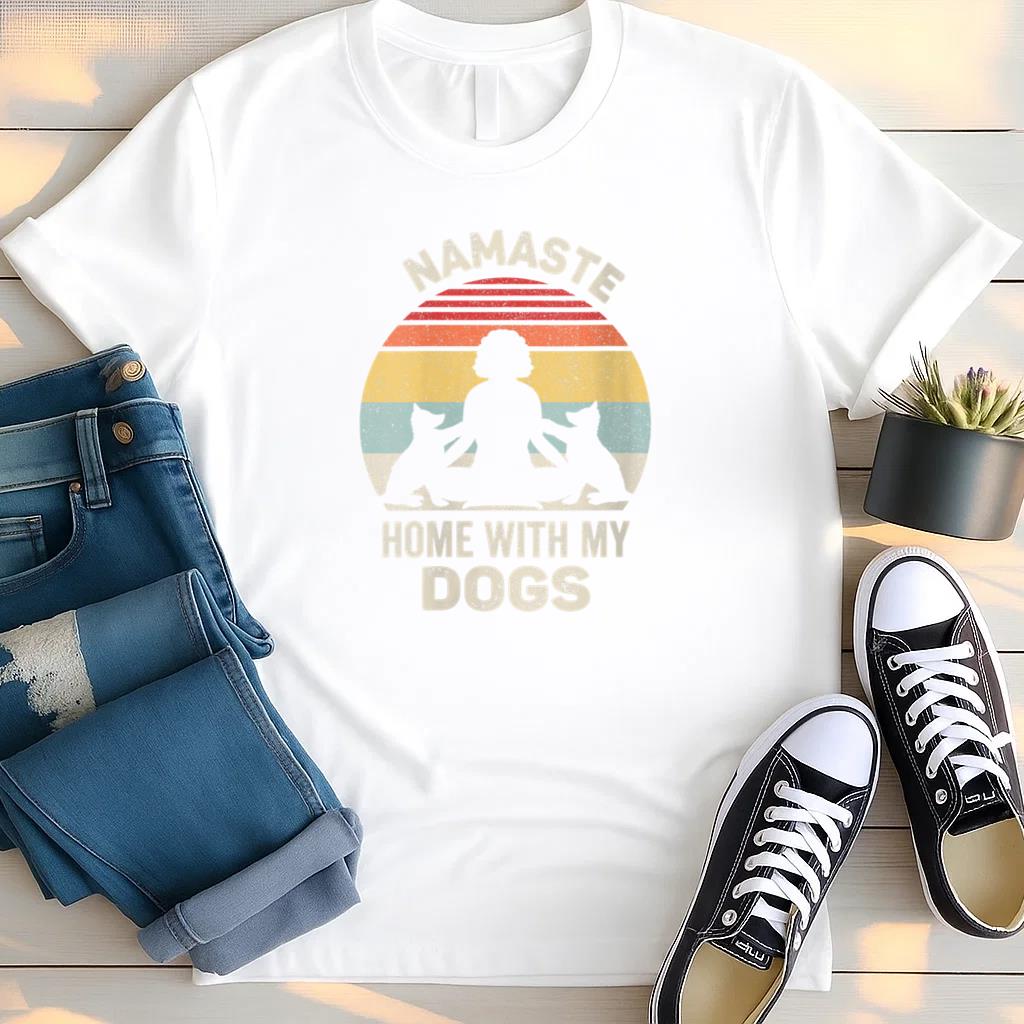 Retro Namaste Home With My Dogs Yoga T Shirt