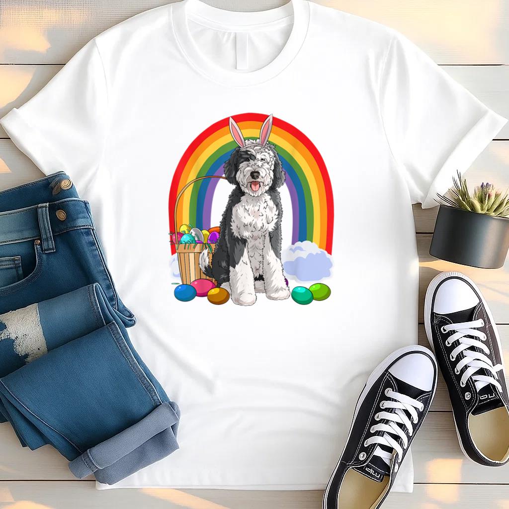 Sheepadoodle Happy Easter Eggs Bunny Dog T Shirt