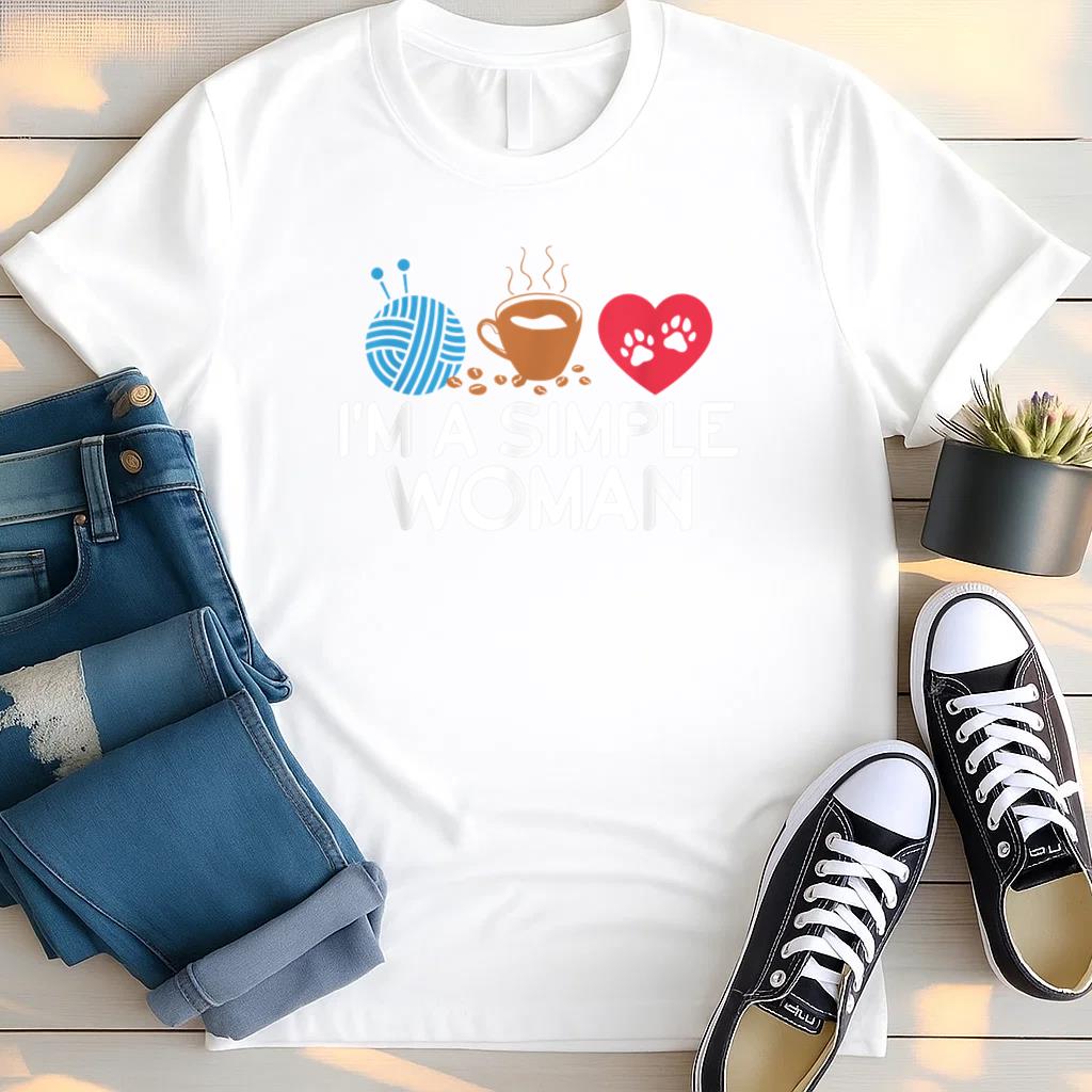 Simple Woman Loves Knitting Yarn Coffee Dog T Shirt