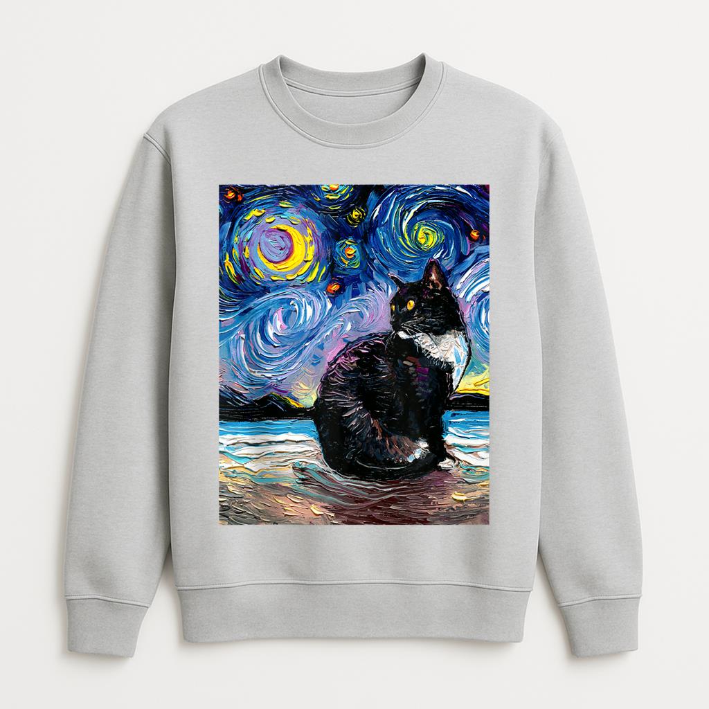 Tuxedo Cat On Beach Starry Night Sweatshirt
