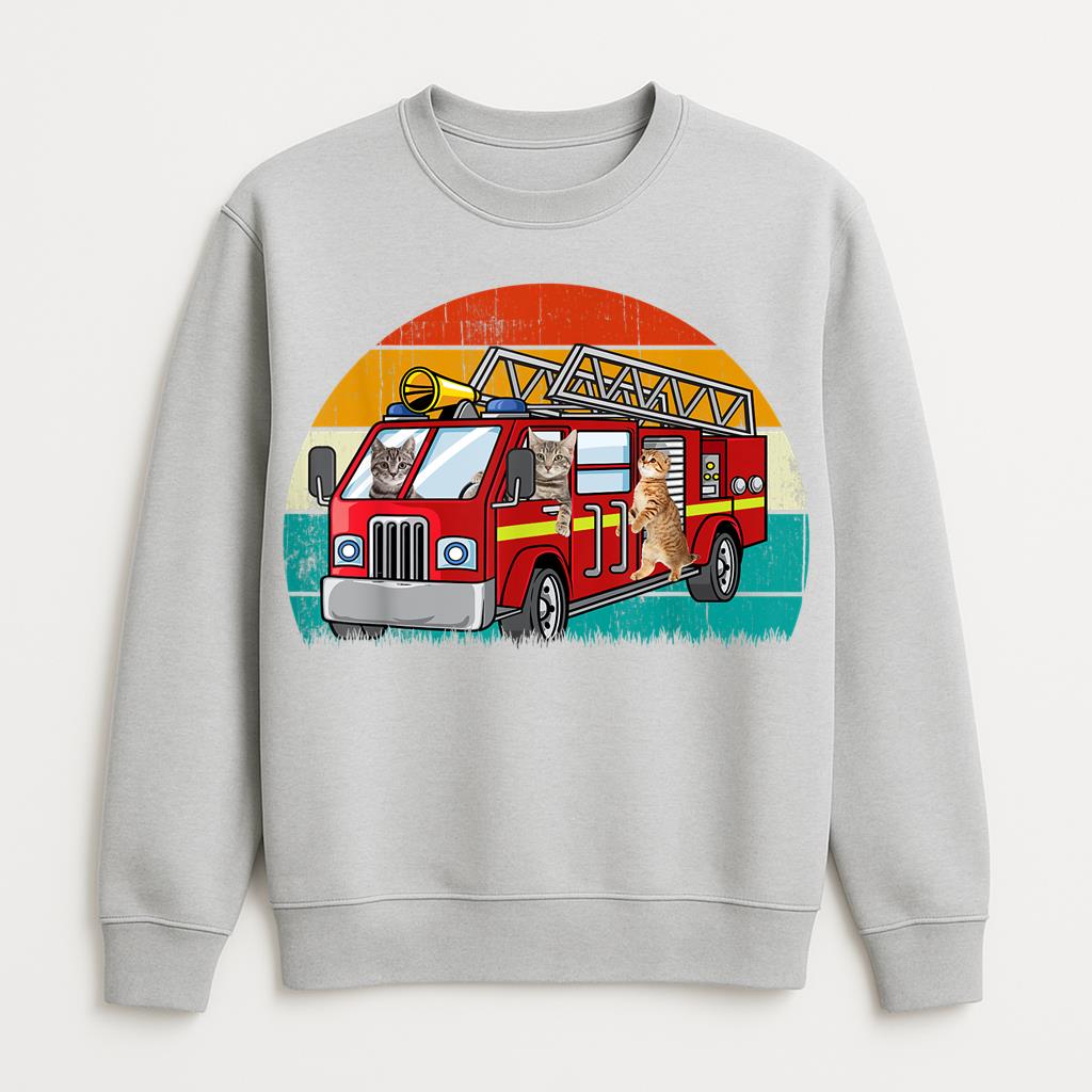 Vintage Retro Sunset Rescue Engine Cat Firefighter Sweatshirt